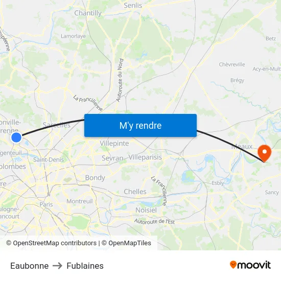 Eaubonne to Fublaines map