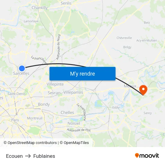 Ecouen to Fublaines map