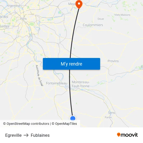 Egreville to Fublaines map