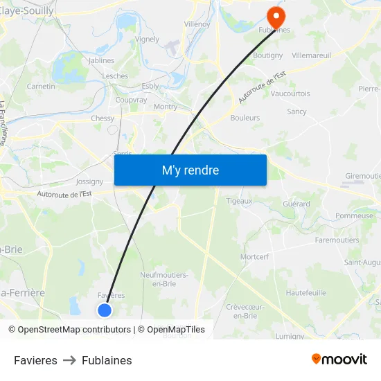Favieres to Fublaines map