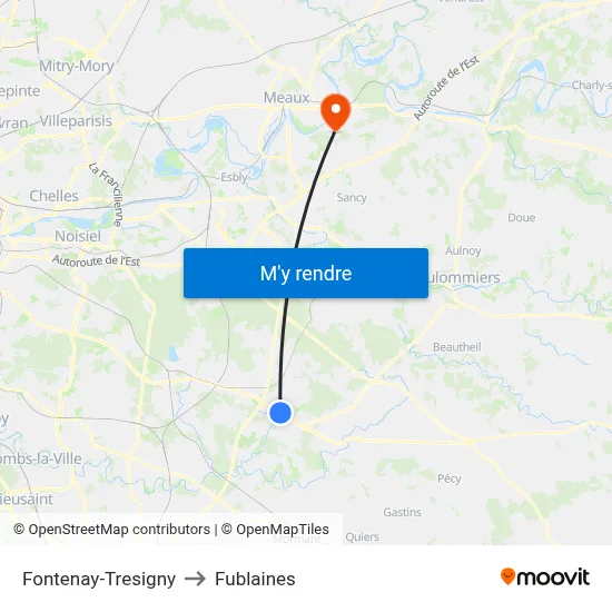Fontenay-Tresigny to Fublaines map