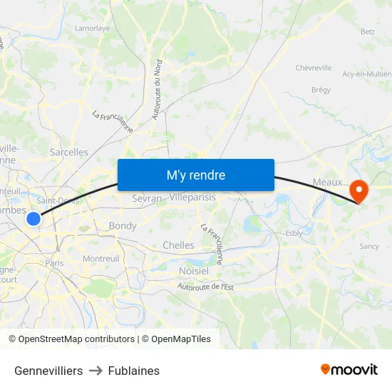 Gennevilliers to Fublaines map