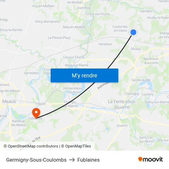 Germigny-Sous-Coulombs to Fublaines map