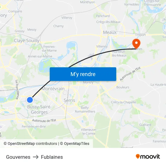 Gouvernes to Fublaines map