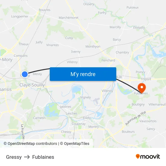 Gressy to Fublaines map