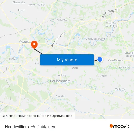 Hondevilliers to Fublaines map