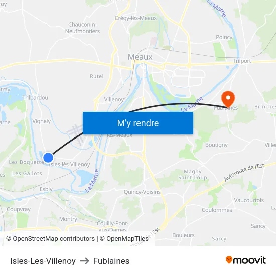 Isles-Les-Villenoy to Fublaines map
