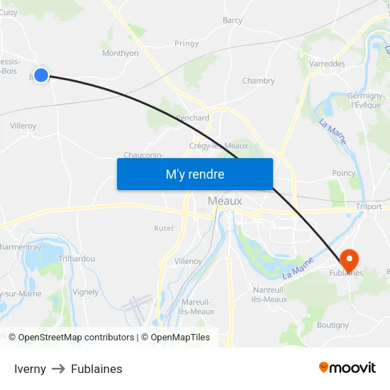 Iverny to Fublaines map