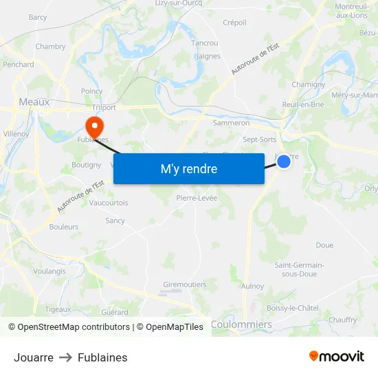 Jouarre to Fublaines map