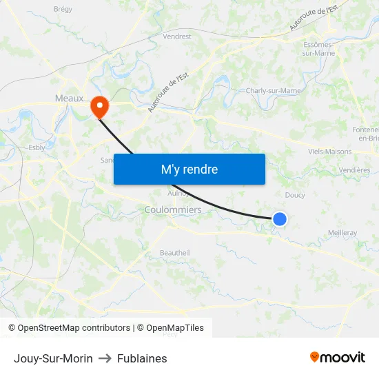 Jouy-Sur-Morin to Fublaines map