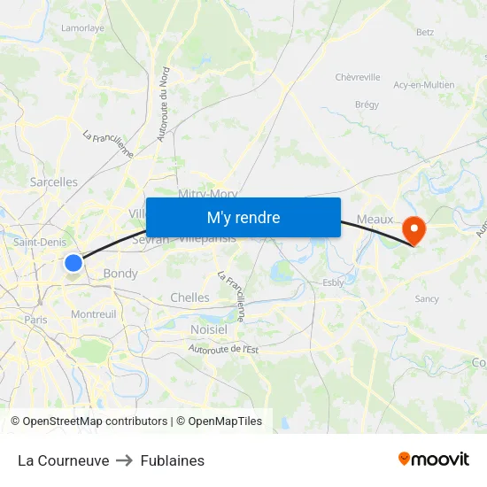 La Courneuve to Fublaines map