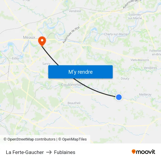 La Ferte-Gaucher to Fublaines map
