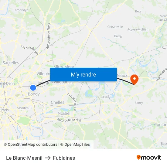 Le Blanc-Mesnil to Fublaines map