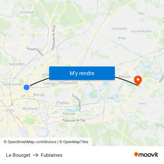 Le Bourget to Fublaines map