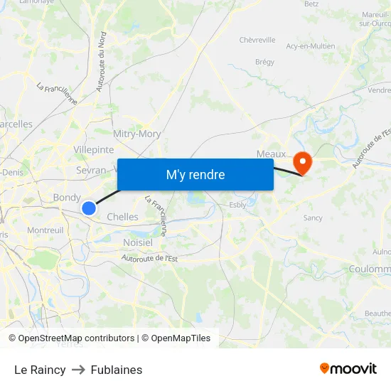 Le Raincy to Fublaines map