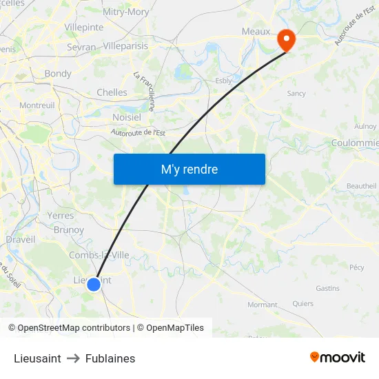 Lieusaint to Fublaines map