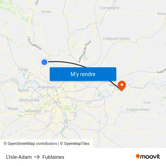 L'Isle-Adam to Fublaines map