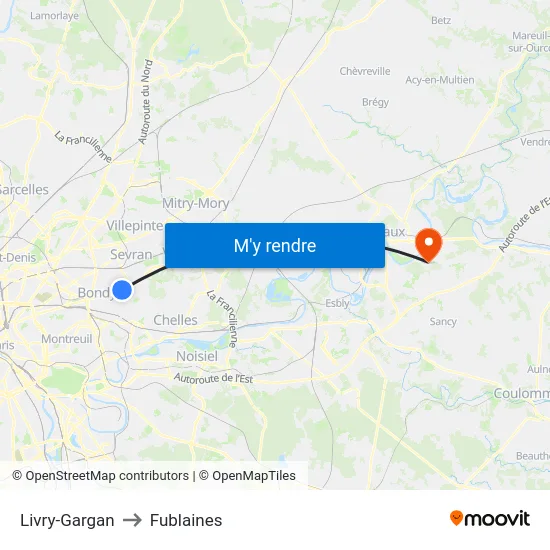 Livry-Gargan to Fublaines map