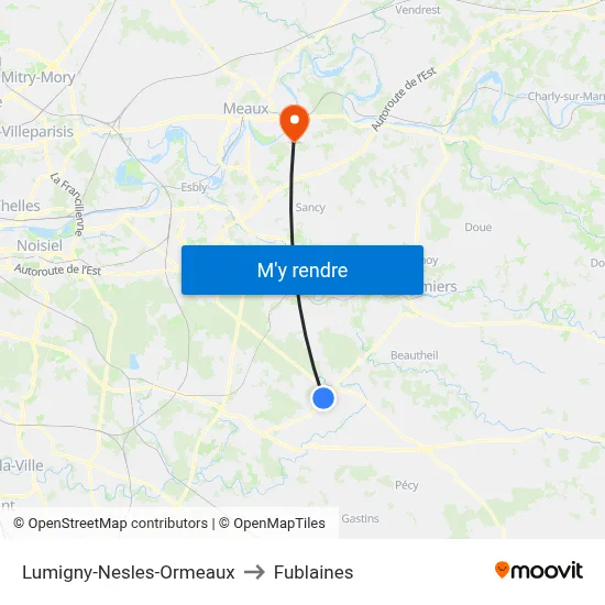 Lumigny-Nesles-Ormeaux to Fublaines map