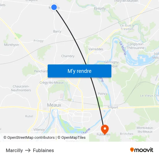 Marcilly to Fublaines map