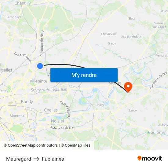 Mauregard to Fublaines map