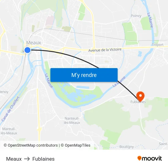 Meaux to Fublaines map