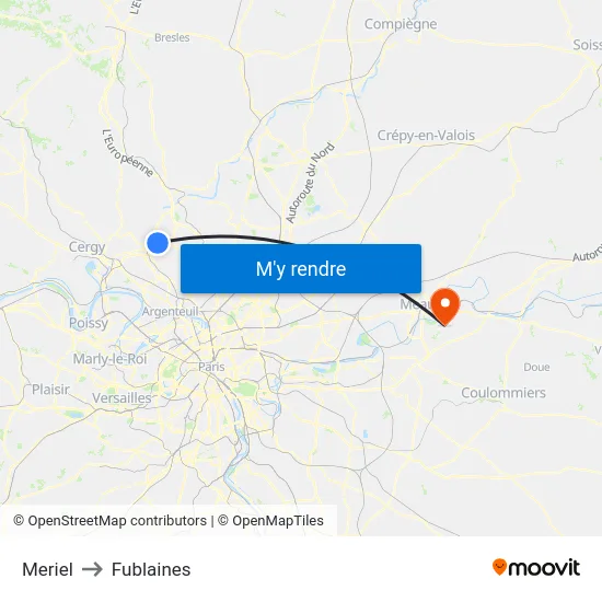 Meriel to Fublaines map