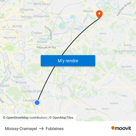 Moissy-Cramayel to Fublaines map