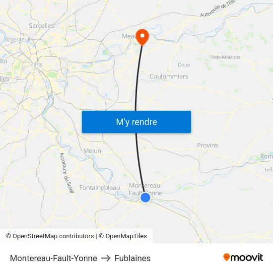 Montereau-Fault-Yonne to Fublaines map