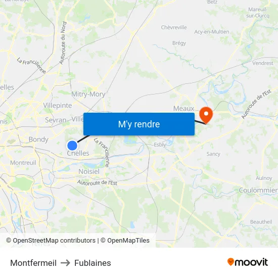 Montfermeil to Fublaines map