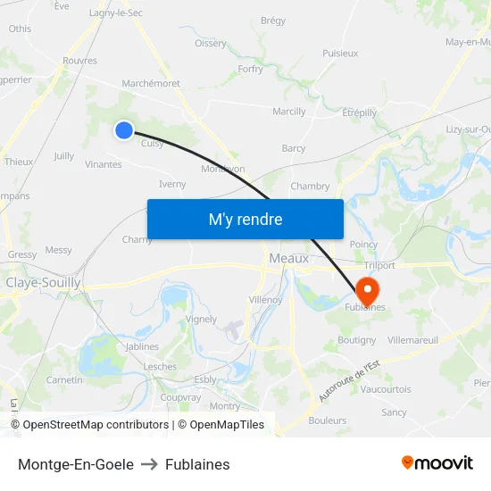 Montge-En-Goele to Fublaines map