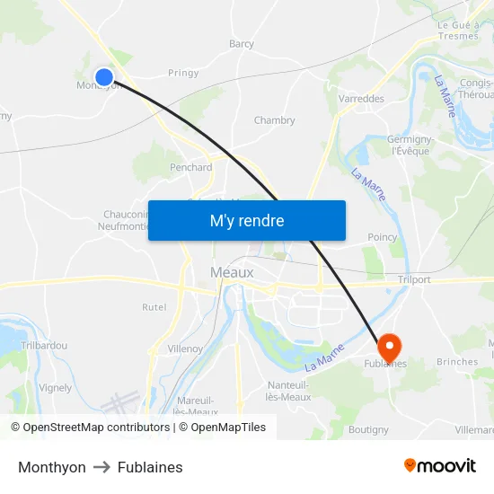 Monthyon to Fublaines map