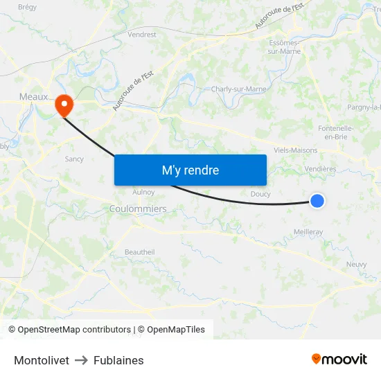 Montolivet to Fublaines map