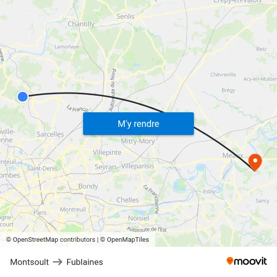 Montsoult to Fublaines map
