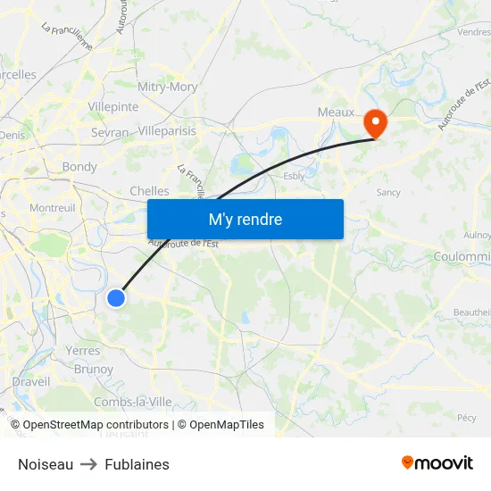 Noiseau to Fublaines map