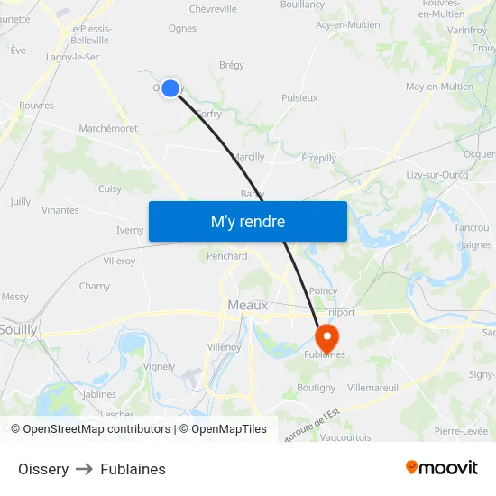 Oissery to Fublaines map