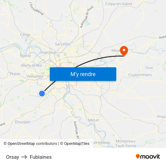 Orsay to Fublaines map