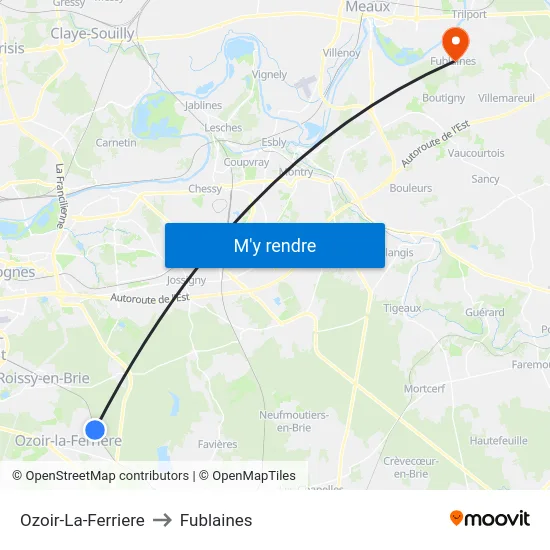 Ozoir-La-Ferriere to Fublaines map