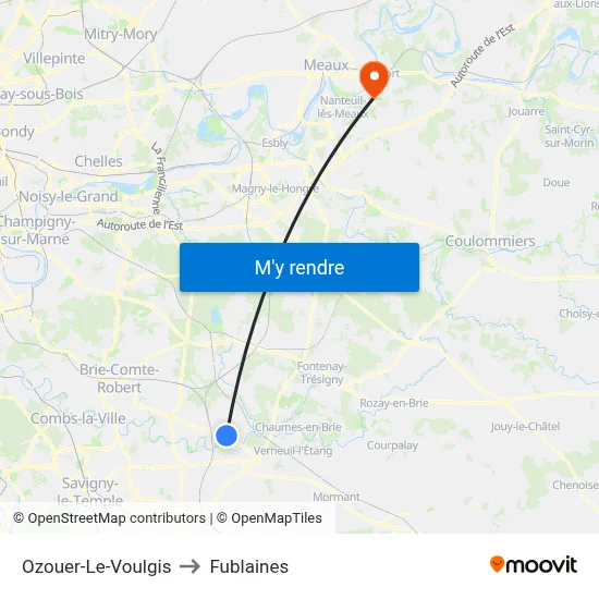 Ozouer-Le-Voulgis to Fublaines map