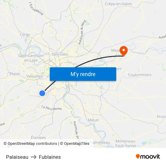 Palaiseau to Fublaines map