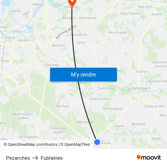 Pezarches to Fublaines map