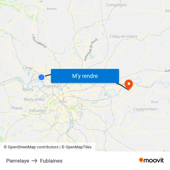 Pierrelaye to Fublaines map