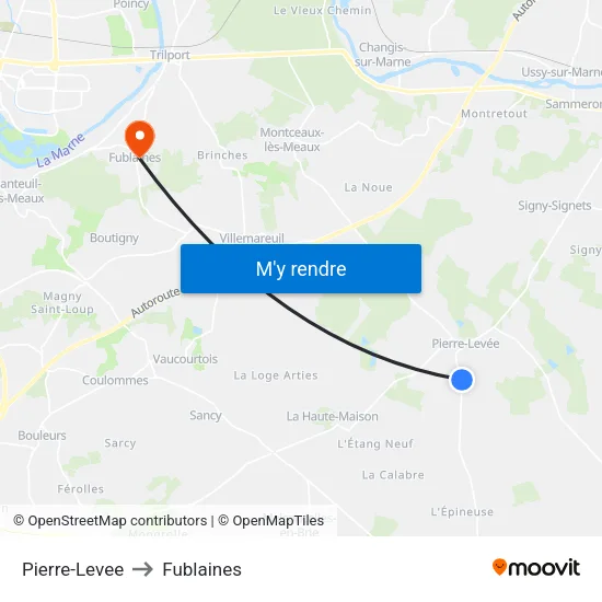 Pierre-Levee to Fublaines map