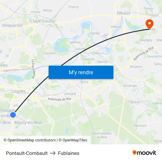 Pontault-Combault to Fublaines map