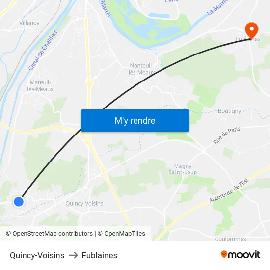 Quincy-Voisins to Fublaines map