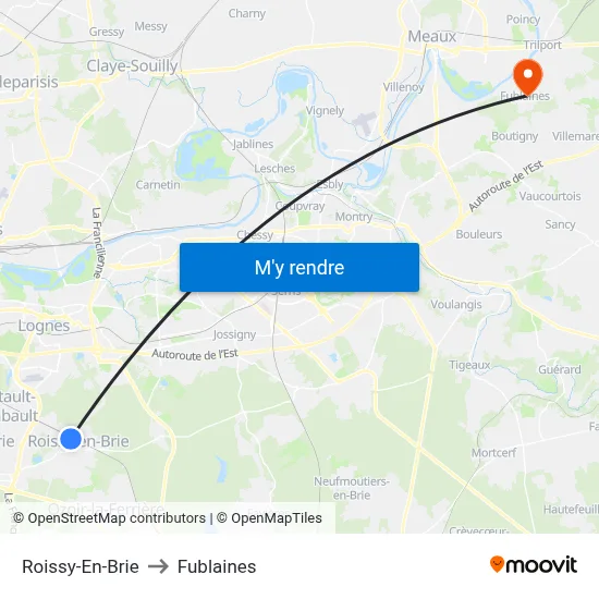 Roissy-En-Brie to Fublaines map