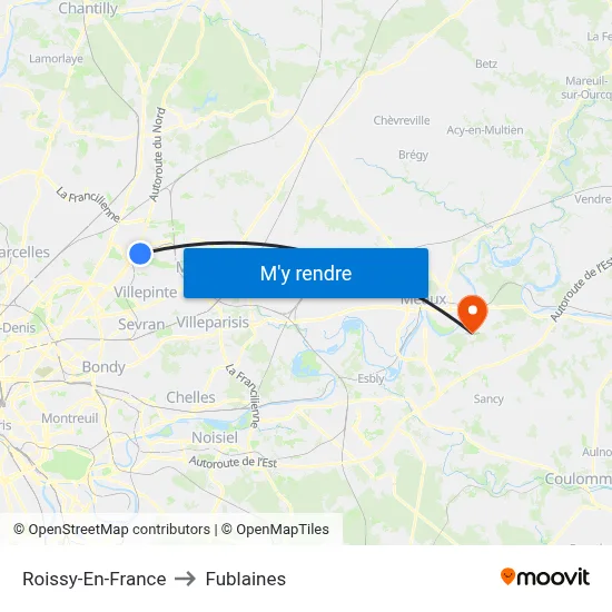 Roissy-En-France to Fublaines map