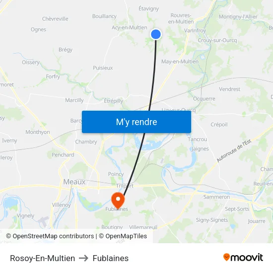 Rosoy-En-Multien to Fublaines map