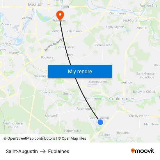 Saint-Augustin to Fublaines map