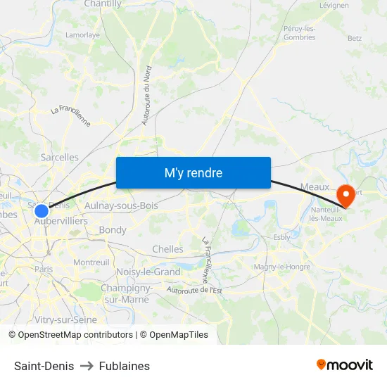 Saint-Denis to Fublaines map